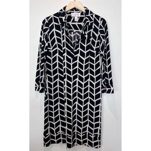 Donna Morgan Black White Geometric Print Long Sleeve Dress - Size‎ 6